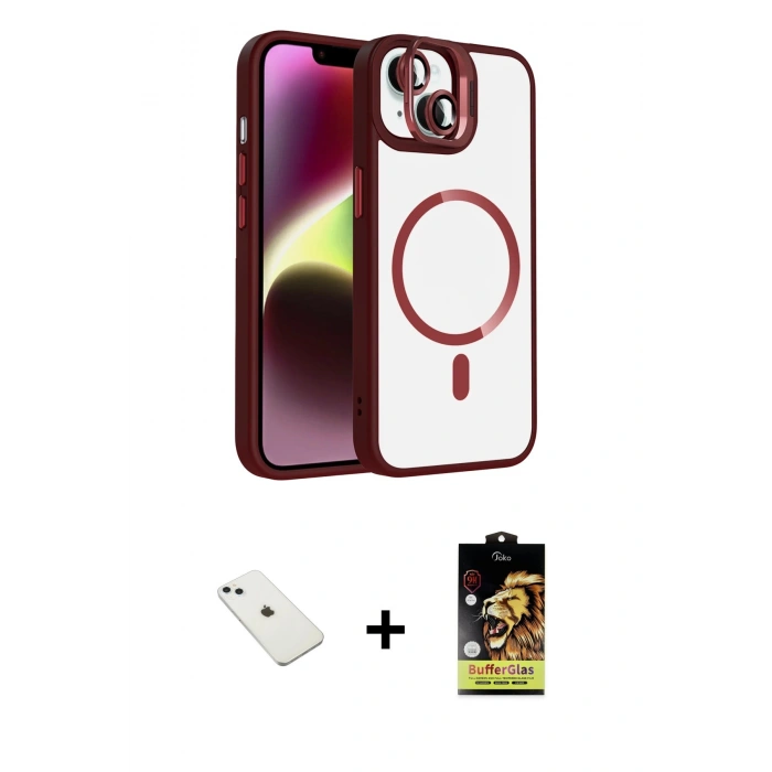 MARSİLYAN™- iPhone 14 Kılıf Yadigar Asil Koleksiyonu - Siyah Buffer Cam Ekran Koruyucu + Diamond Kamera Lens - SABE