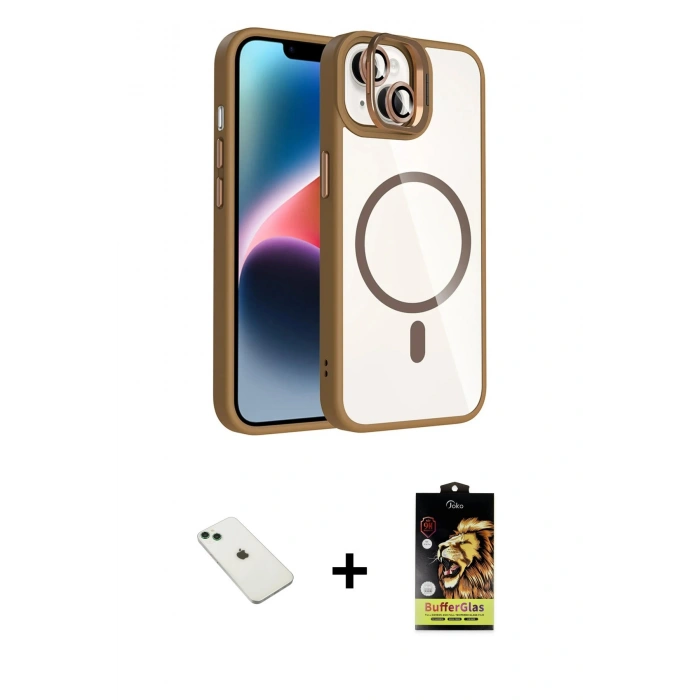 MARSİLYAN™- iPhone 14 Kılıf Yadigar Asil Koleksiyonu - Siyah Buffer Cam Ekran Koruyucu + Diamond Kamera Lens - YL