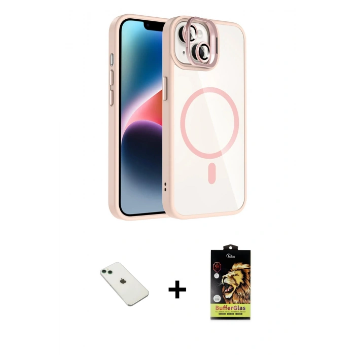 MARSİLYAN™- iPhone 14 Kılıf Yadigar Asil Koleksiyonu - Siyah Buffer Cam Ekran Koruyucu + Diamond Kamera Lens - YL