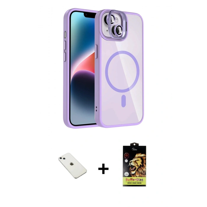 MARSİLYAN™- iPhone 14 Kılıf Yadigar Asil Koleksiyonu - Siyah Buffer Cam Ekran Koruyucu + Diamond Kamera Lens - SABE