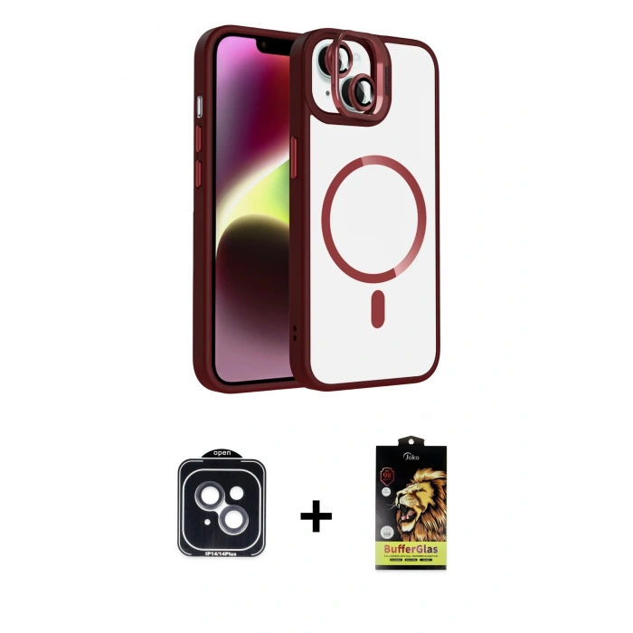 MARSİLYAN™- iPhone 14 Kılıf Yadigar Asil Koleksiyonu - Siyah Buffer Cam Ekran Koruyucu + PVD Metal Kamera Lens - SH