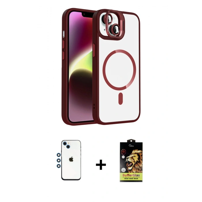 MARSİLYAN™- iPhone 14 Kılıf Yadigar Asil Koleksiyonu - Siyah Buffer Cam Ekran Koruyucu + Shine Kamera Lens - MI