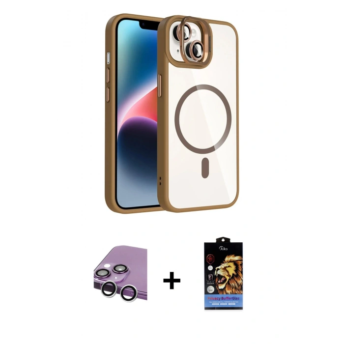MARSİLYAN™- iPhone 14 Kılıf Yadigar Asil Koleksiyonu - Siyah Buffer Hayalet Cam Ekran Koruyucu + Raze Metal Kamera Lens - GS