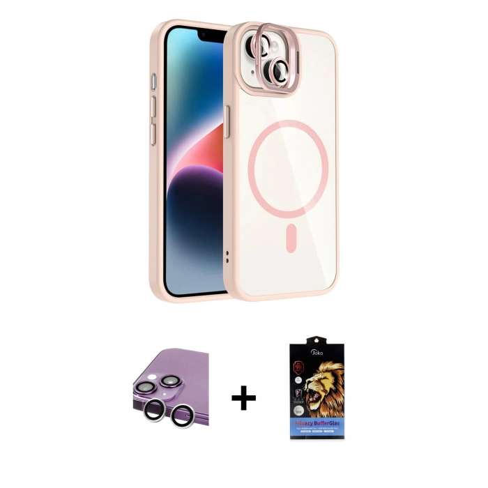 MARSİLYAN™- iPhone 14 Kılıf Yadigar Asil Koleksiyonu - Siyah Buffer Hayalet Cam Ekran Koruyucu + Raze Metal Kamera Lens - GS