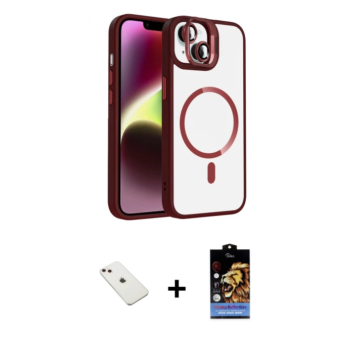 MARSİLYAN™- iPhone 14 Kılıf Yadigar Asil Koleksiyonu - Siyah Buffer Hayalet Cam Ekran Koruyucu + Pembe Diamond Kamera Lens