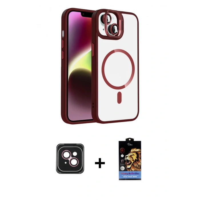 MARSİLYAN™- iPhone 14 Kılıf Yadigar Asil Koleksiyonu - Siyah Buffer Hayalet Cam Ekran Koruyucu + PVD Metal Kamera Lens - PE