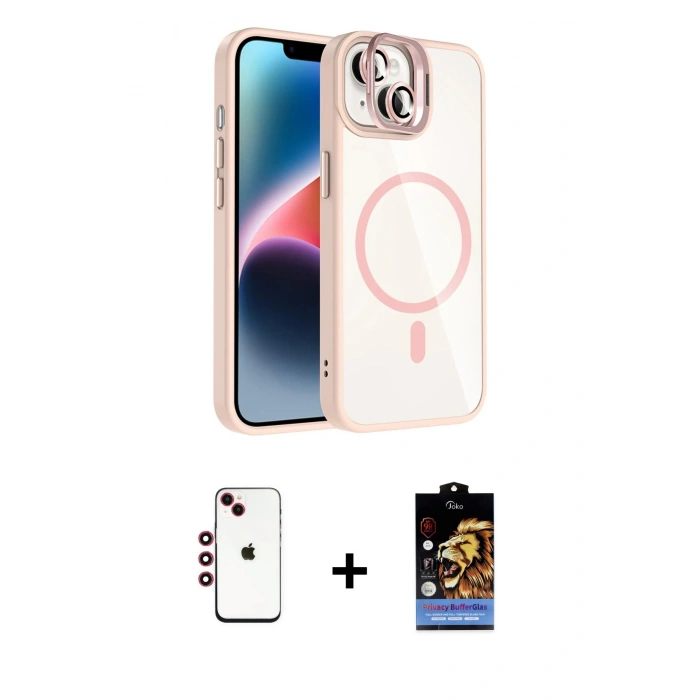 MARSİLYAN™- iPhone 14 Kılıf Yadigar Asil Koleksiyonu - Siyah Buffer Hayalet Cam Ekran Koruyucu + Shine Kamera Lens - KI