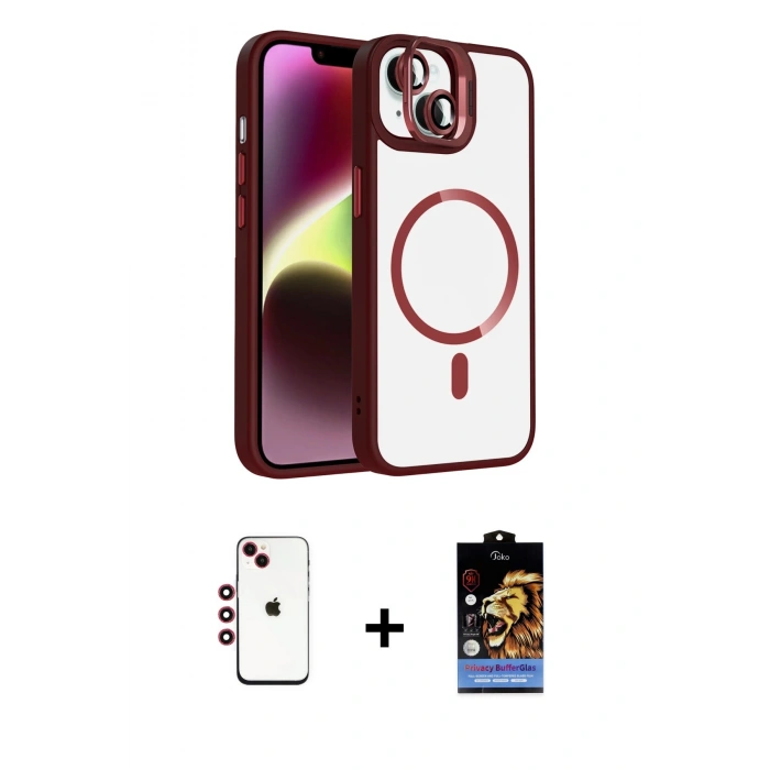 MARSİLYAN™- iPhone 14 Kılıf Yadigar Asil Koleksiyonu - Siyah Buffer Hayalet Cam Ekran Koruyucu + Shine Kamera Lens - KI