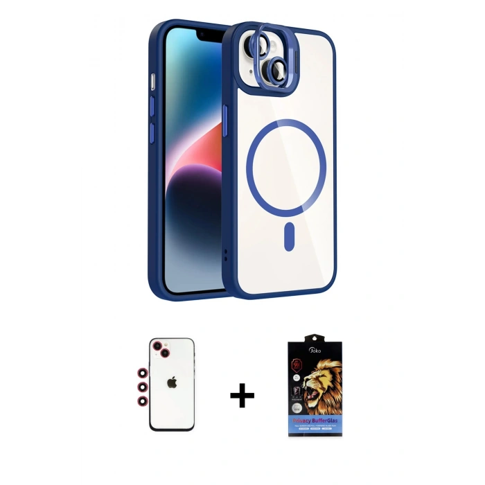 MARSİLYAN™- iPhone 14 Kılıf Yadigar Asil Koleksiyonu - Siyah Buffer Hayalet Cam Ekran Koruyucu + Shine Kamera Lens - KI