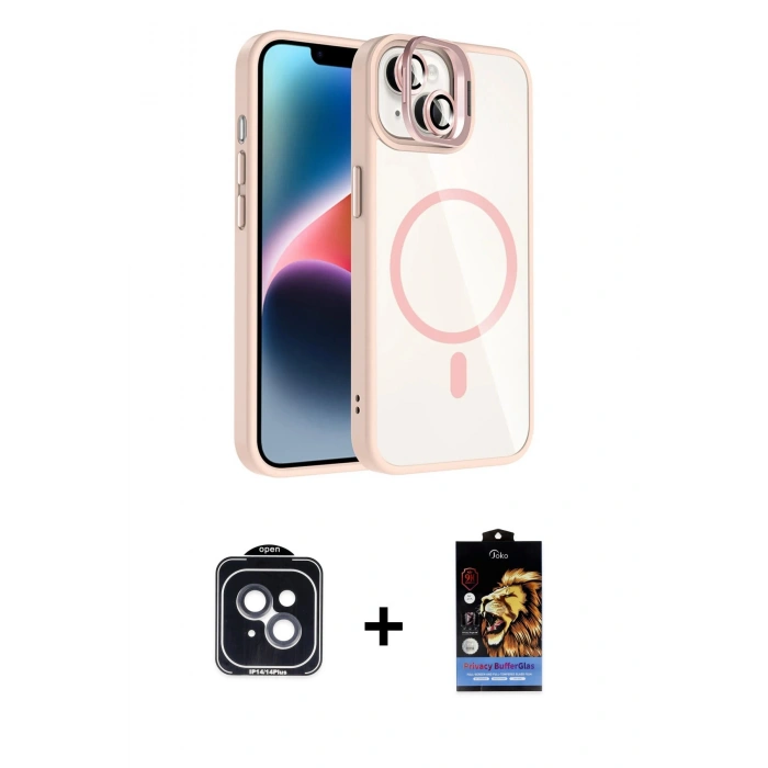 MARSİLYAN™- iPhone 14 Kılıf Yadigar Asil Koleksiyonu - Siyah Buffer Hayalet Cam Ekran Koruyucu + PVD Metal Kamera Lens - SH