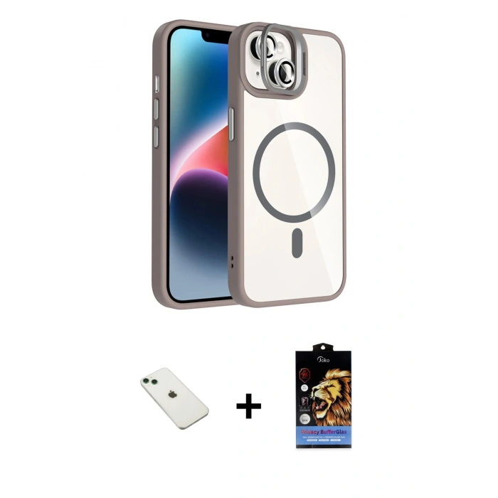 MARSİLYAN™- iPhone 14 Kılıf Yadigar Asil Koleksiyonu - Siyah Buffer Hayalet Cam Ekran Koruyucu + Yeşil Diamond Kamera Lens
