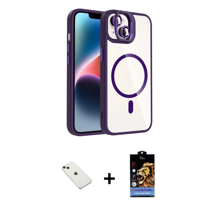 MARSİLYAN™- iPhone 14 Kılıf Yadigar Asil Koleksiyonu - Siyah Buffer Hayalet Cam Ekran Koruyucu + Yeşil Diamond Kamera Lens