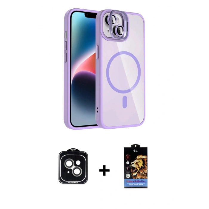 MARSİLYAN™- iPhone 14 Kılıf Yadigar Asil Koleksiyonu - Siyah Buffer Hayalet Cam Ekran Koruyucu + Yeşil PVD Metal Kamera Lens