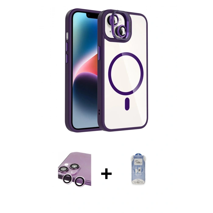 MARSİLYAN™- iPhone 14 Kılıf Yadigar Asil Koleksiyonu - Siyah Joko Magic 5D Cam + Raze Metal Kamera Lens - MR