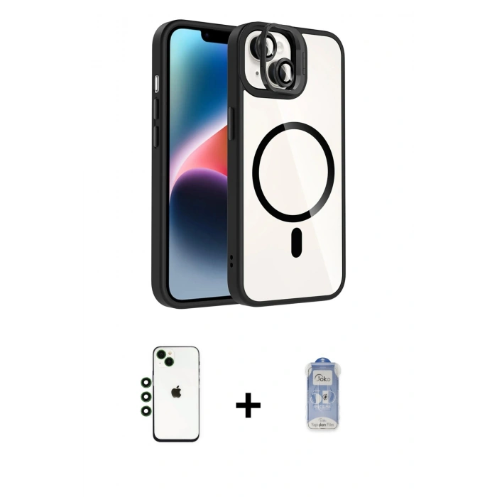 MARSİLYAN™- iPhone 14 Kılıf Yadigar Asil Koleksiyonu - Siyah Joko Magic 5D Cam + Shine Kamera Lens - YL