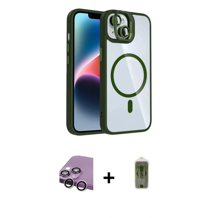 MARSİLYAN™- iPhone 14 Kılıf Yadigar Asil Koleksiyonu - Siyah Joko Magic 5D Hayalet Cam + Raze Metal Kamera Lens - GS