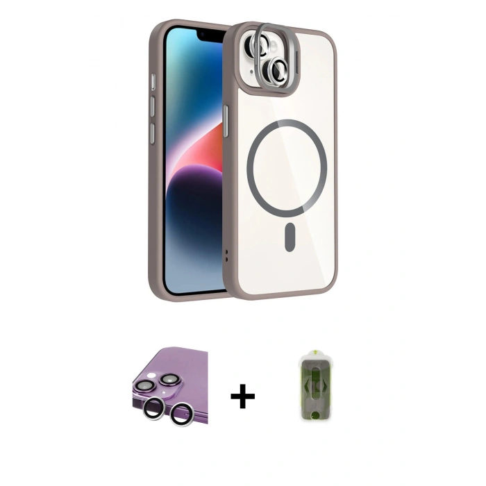 MARSİLYAN™- iPhone 14 Kılıf Yadigar Asil Koleksiyonu - Siyah Joko Magic 5D Hayalet Cam + Raze Metal Kamera Lens - GS