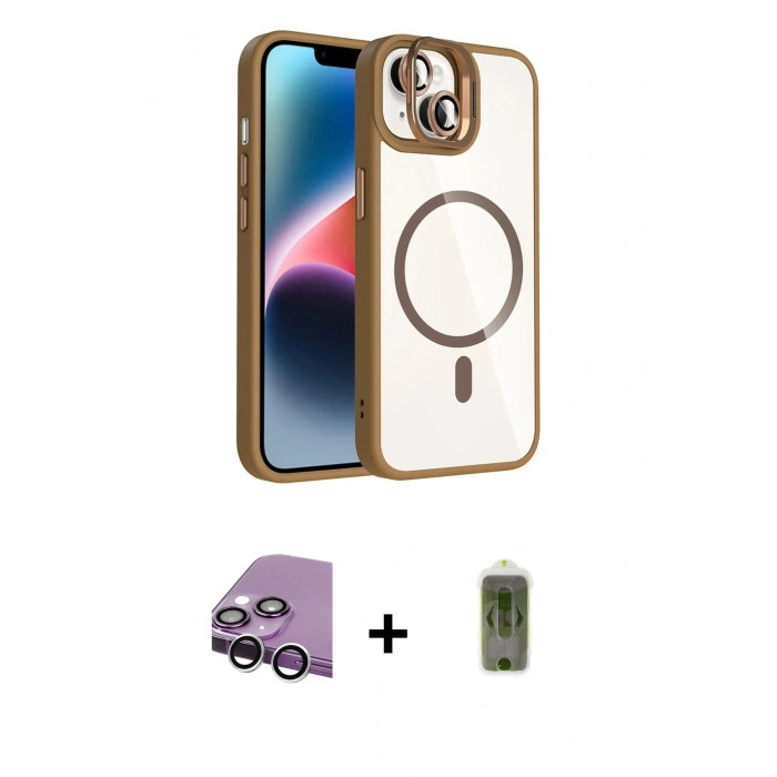 MARSİLYAN™- iPhone 14 Kılıf Yadigar Asil Koleksiyonu - Siyah Joko Magic 5D Hayalet Cam + Raze Metal Kamera Lens - GS