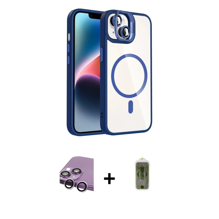 MARSİLYAN™- iPhone 14 Kılıf Yadigar Asil Koleksiyonu - Siyah Joko Magic 5D Hayalet Cam + Raze Metal Kamera Lens - GS
