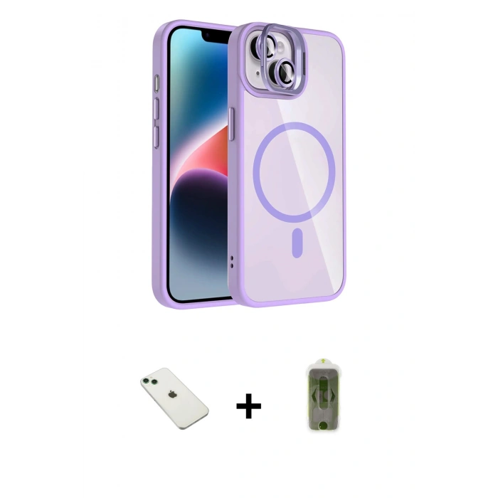 MARSİLYAN™- iPhone 14 Kılıf Yadigar Asil Koleksiyonu - Siyah Joko Magic 5D Hayalet Cam + Diamond Kamera Lens - YL