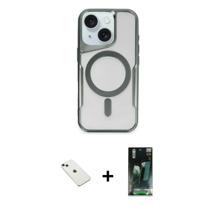 MARSİLYAN™- iPhone 14 Kılıf Yadigar Klasik Özel Seri - Şeffaf 360 Full Body Arka Koruyucu + Diamond Kamera Lens - YL
