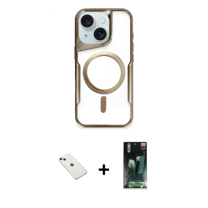 MARSİLYAN™- iPhone 14 Kılıf Yadigar Klasik Özel Seri - Şeffaf 360 Full Body Arka Koruyucu + Diamond Kamera Lens - KI
