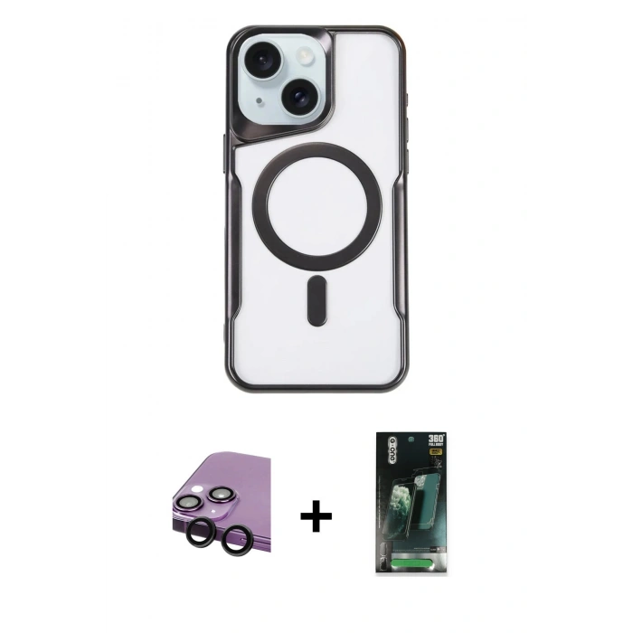 MARSİLYAN™- iPhone 14 Kılıf Yadigar Klasik Özel Seri - Şeffaf 360 Full Body Arka Koruyucu + Raze Metal Kamera Lens - SH