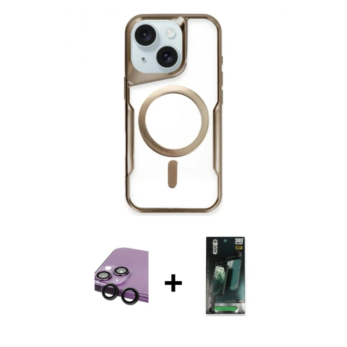 MARSİLYAN™- iPhone 14 Kılıf Yadigar Klasik Özel Seri - Şeffaf 360 Full Body Arka Koruyucu + Raze Metal Kamera Lens - SH