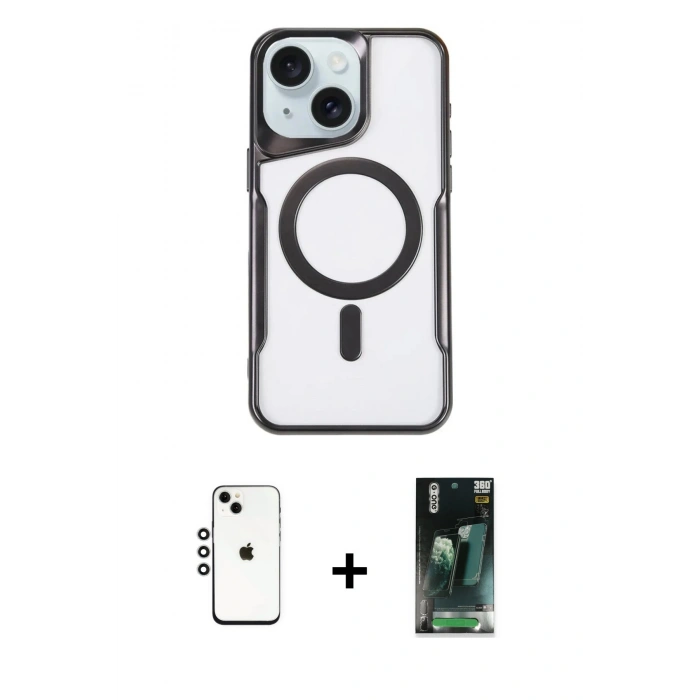MARSİLYAN™- iPhone 14 Kılıf Yadigar Klasik Özel Seri - Şeffaf 360 Full Body Arka Koruyucu + Shine Kamera Lens - GS
