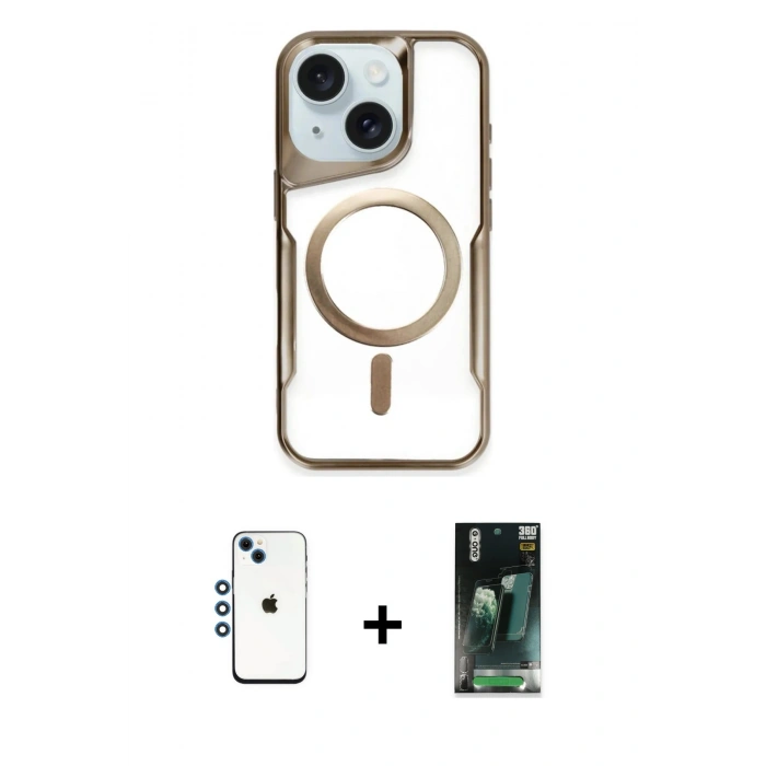 MARSİLYAN™- iPhone 14 Kılıf Yadigar Klasik Özel Seri - Şeffaf 360 Full Body Arka Koruyucu + Shine Kamera Lens - MI