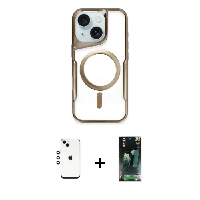 MARSİLYAN™- iPhone 14 Kılıf Yadigar Klasik Özel Seri - Şeffaf 360 Full Body Arka Koruyucu + Shine Kamera Lens - GS