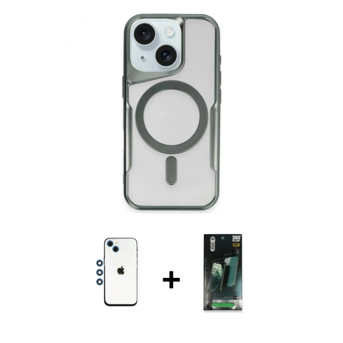 MARSİLYAN™- iPhone 14 Kılıf Yadigar Klasik Özel Seri - Şeffaf 360 Full Body Arka Koruyucu + Shine Kamera Lens - MI
