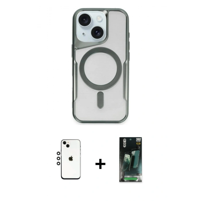 MARSİLYAN™- iPhone 14 Kılıf Yadigar Klasik Özel Seri - Şeffaf 360 Full Body Arka Koruyucu + Shine Kamera Lens - GS
