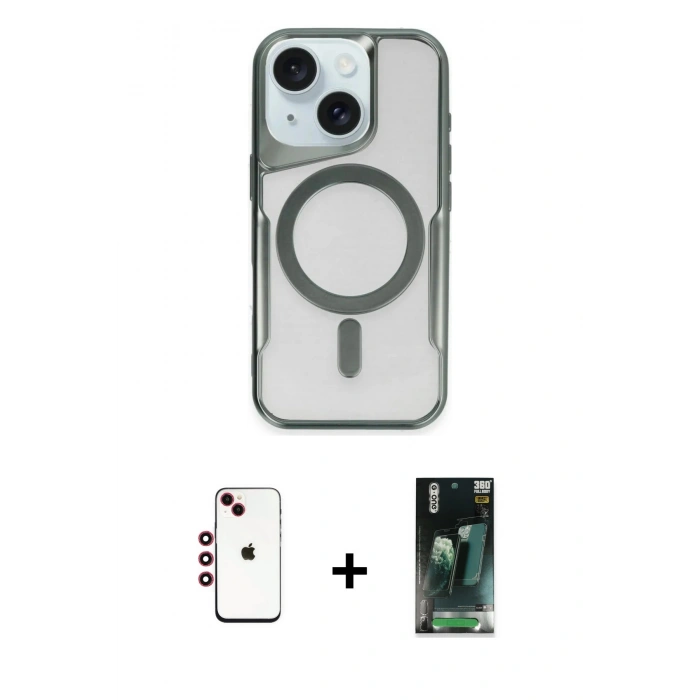 MARSİLYAN™- iPhone 14 Kılıf Yadigar Klasik Özel Seri - Şeffaf 360 Full Body Arka Koruyucu + Shine Kamera Lens - KI