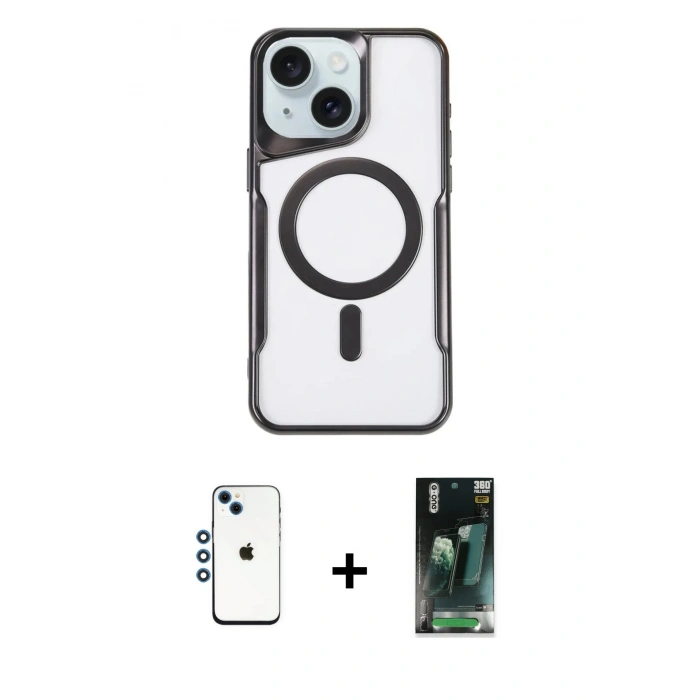 MARSİLYAN™- iPhone 14 Kılıf Yadigar Klasik Özel Seri - Şeffaf 360 Full Body Arka Koruyucu + Shine Kamera Lens - MI