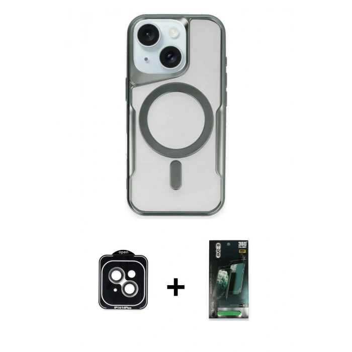 MARSİLYAN™- iPhone 14 Kılıf Yadigar Klasik Özel Seri - Şeffaf 360 Full Body Arka Koruyucu + PVD Metal Kamera Lens - YL