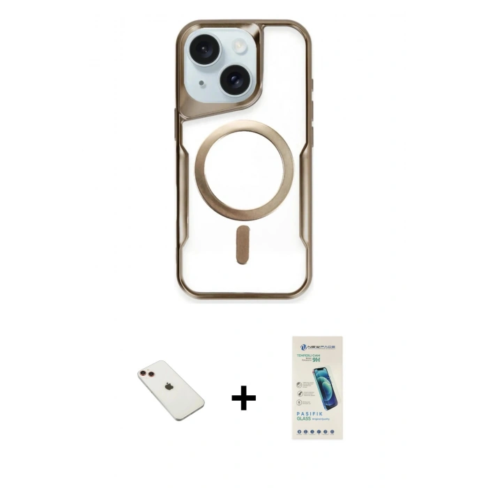 MARSİLYAN™- iPhone 14 Kılıf Yadigar Klasik Özel Seri - Şeffaf Pasifik Cam Ekran Koruyucu + Diamond Kamera Lens - KI