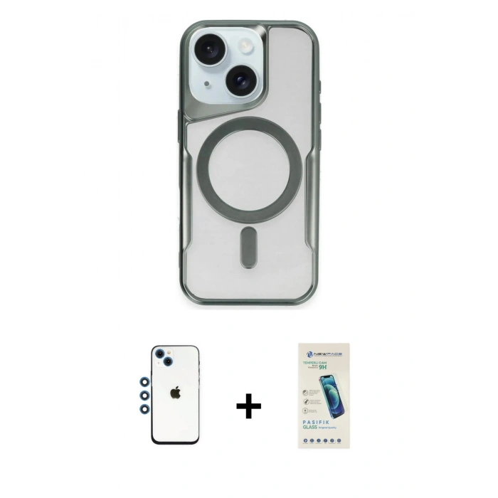 MARSİLYAN™- iPhone 14 Kılıf Yadigar Klasik Özel Seri - Şeffaf Pasifik Cam Ekran Koruyucu + Shine Kamera Lens - MI
