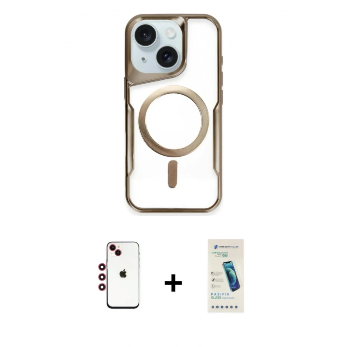 MARSİLYAN™- iPhone 14 Kılıf Yadigar Klasik Özel Seri - Şeffaf Pasifik Cam Ekran Koruyucu + Shine Kamera Lens - KI