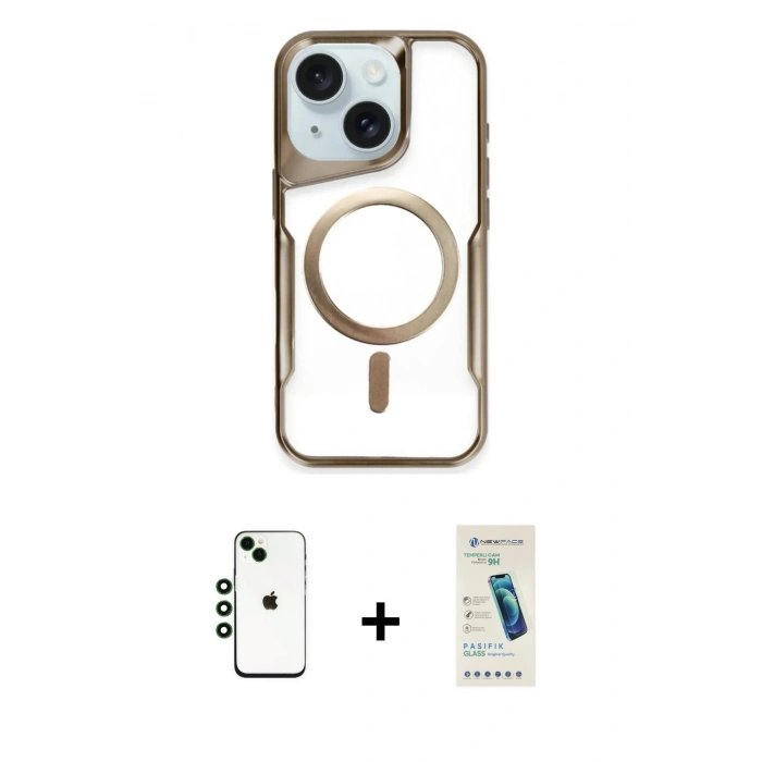 MARSİLYAN™- iPhone 14 Kılıf Yadigar Klasik Özel Seri - Şeffaf Pasifik Cam Ekran Koruyucu + Shine Kamera Lens - YL
