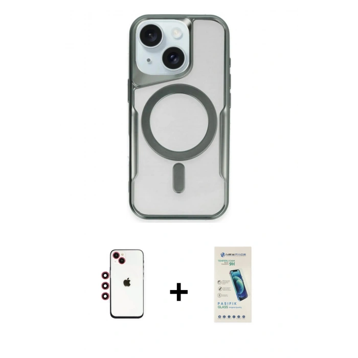 MARSİLYAN™- iPhone 14 Kılıf Yadigar Klasik Özel Seri - Şeffaf Pasifik Cam Ekran Koruyucu + Shine Kamera Lens - KI