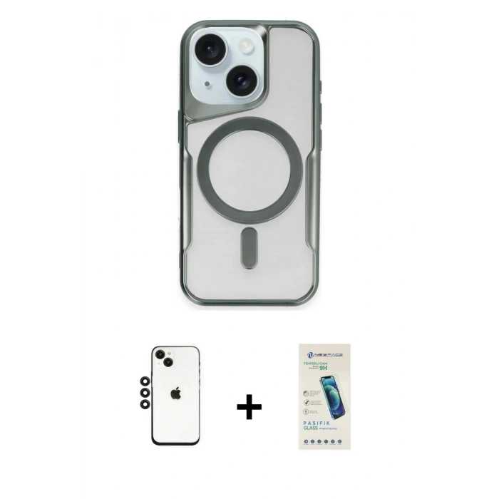 MARSİLYAN™- iPhone 14 Kılıf Yadigar Klasik Özel Seri - Şeffaf Pasifik Cam Ekran Koruyucu + Shine Kamera Lens - SH