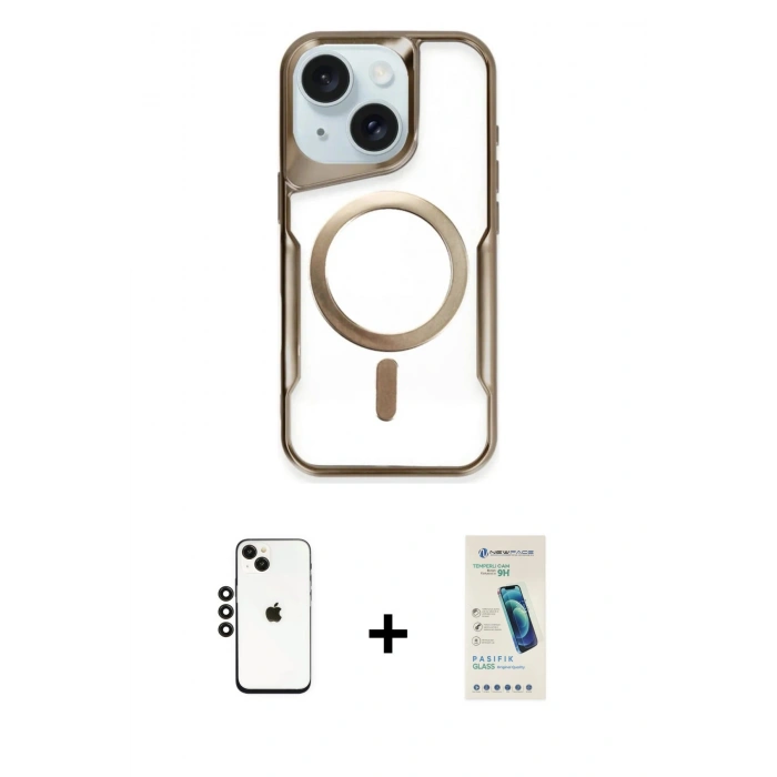 MARSİLYAN™- iPhone 14 Kılıf Yadigar Klasik Özel Seri - Şeffaf Pasifik Cam Ekran Koruyucu + Shine Kamera Lens - SH