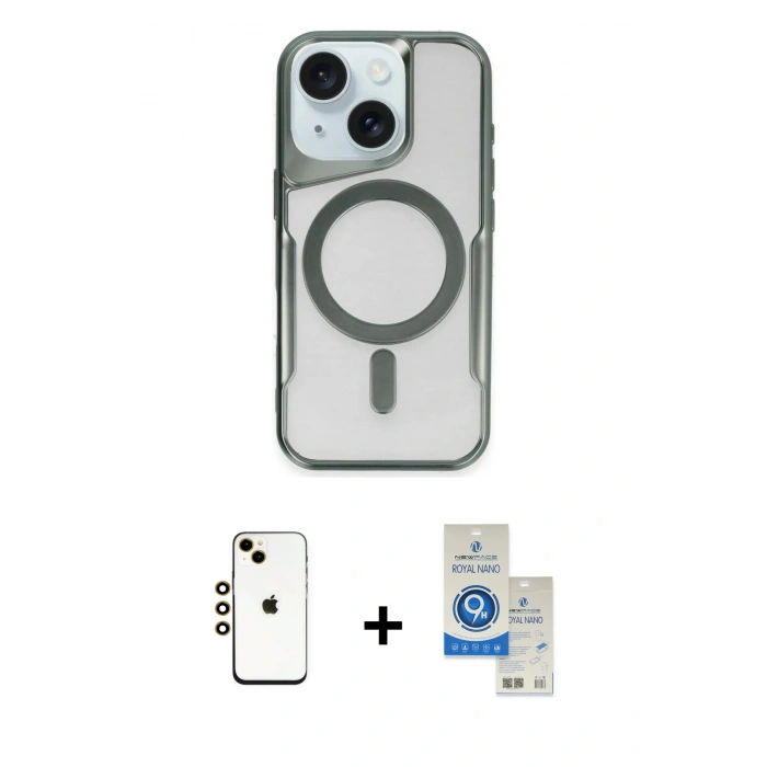 MARSİLYAN™- iPhone 14 Kılıf Yadigar Klasik Özel Seri - Şeffaf Royal Nano Ekran Koruyucu + Shine Kamera Lens - GD