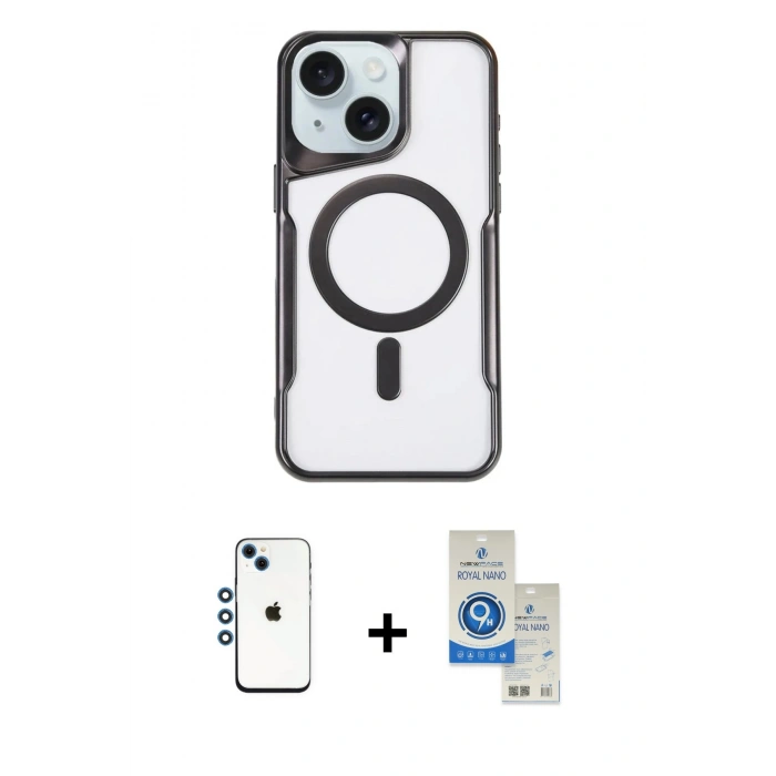 MARSİLYAN™- iPhone 14 Kılıf Yadigar Klasik Özel Seri - Şeffaf Royal Nano Ekran Koruyucu + Shine Kamera Lens - MI