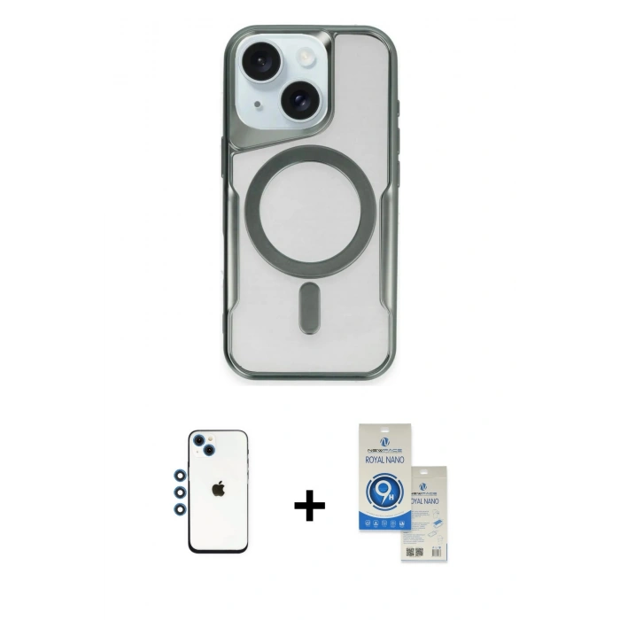 MARSİLYAN™- iPhone 14 Kılıf Yadigar Klasik Özel Seri - Şeffaf Royal Nano Ekran Koruyucu + Shine Kamera Lens - MI