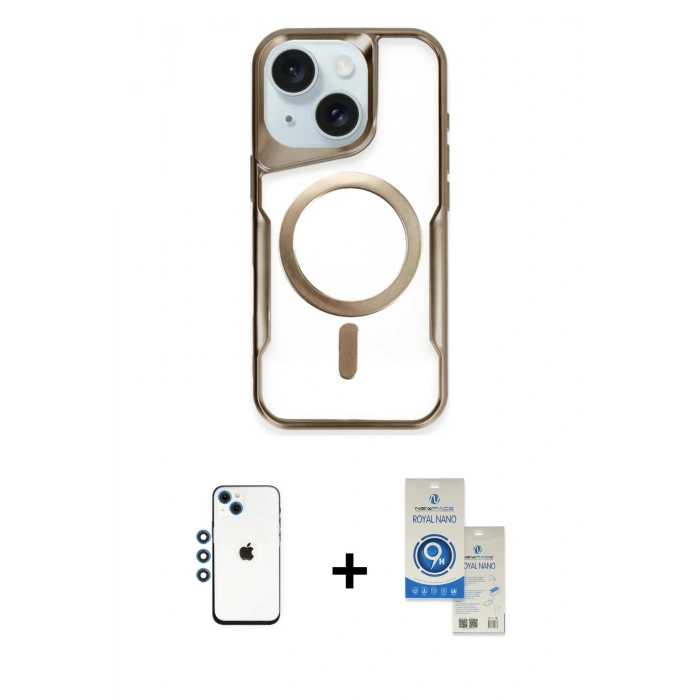 MARSİLYAN™- iPhone 14 Kılıf Yadigar Klasik Özel Seri - Şeffaf Royal Nano Ekran Koruyucu + Shine Kamera Lens - MI