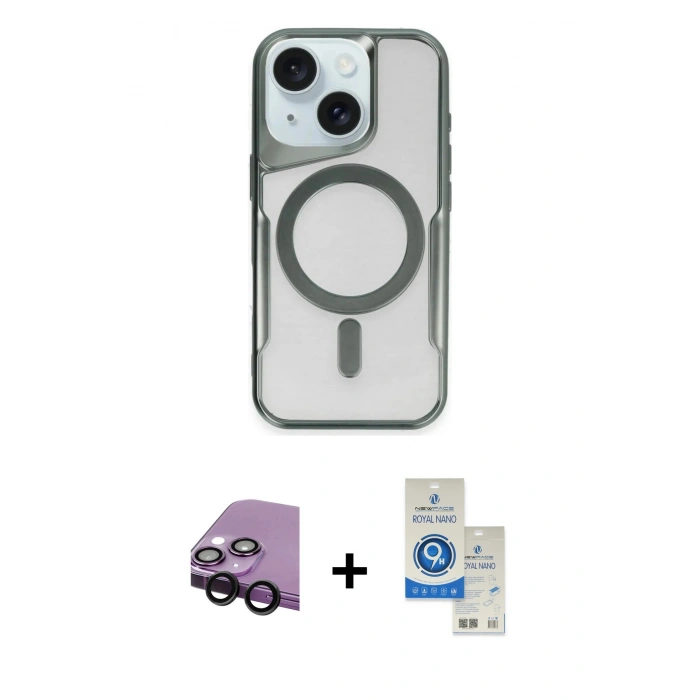 MARSİLYAN™- iPhone 14 Kılıf Yadigar Klasik Özel Seri - Şeffaf Royal Nano Ekran Koruyucu + Raze Metal Kamera Lens - SH