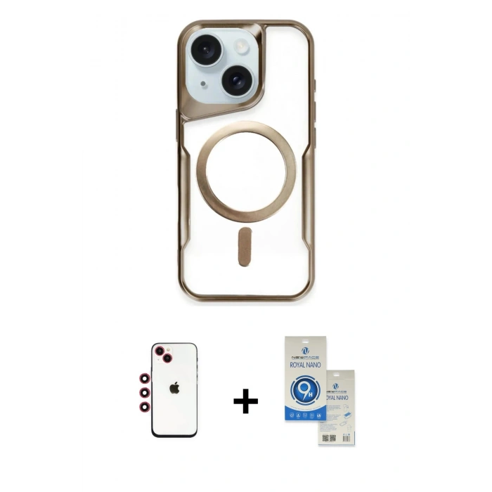 MARSİLYAN™- iPhone 14 Kılıf Yadigar Klasik Özel Seri - Şeffaf Royal Nano Ekran Koruyucu + Shine Kamera Lens - KI