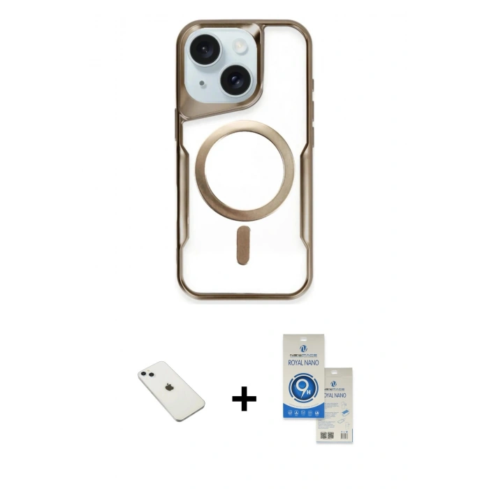 MARSİLYAN™- iPhone 14 Kılıf Yadigar Klasik Özel Seri - Şeffaf Royal Nano Ekran Koruyucu + Diamond Kamera Lens - SABE